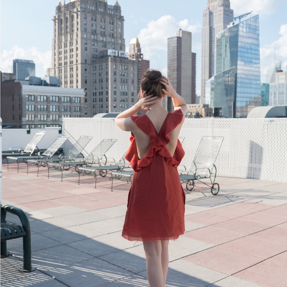 Chic Red Ruffle Dress - Picture 5 of 5